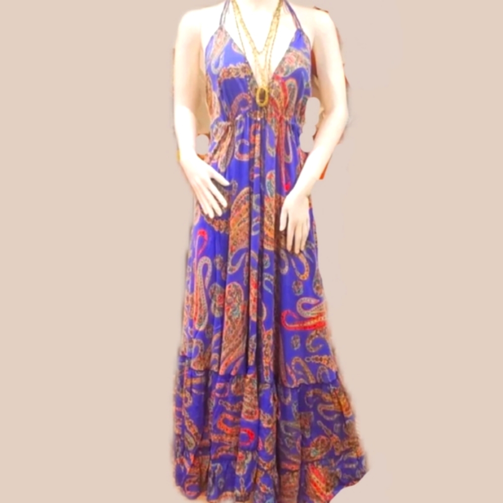 KARMA HWY Purple Prt. Boho Floral Maxi Ruffle Dress-OS NEW